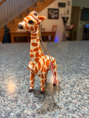Place & Time Fur Plush Orange and White Giraffe Ornament Christmas Toy NEW